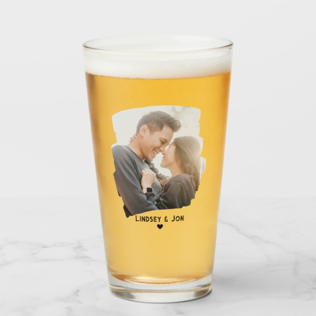Copo De Pint Nome Personalizado de Foto Moderno ou Beer de Mens (Frente (Preenchido))