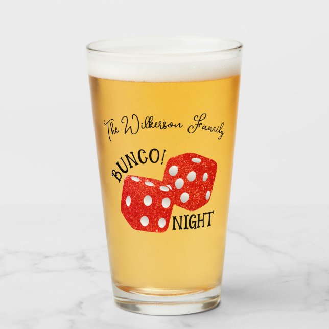 Copo De Pint Nome Personalizado de Noite de Bunco de Dice Verme (Frente (Preenchido))