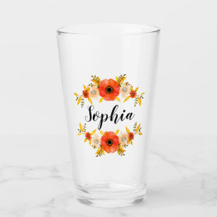 Copo De Pint Nome Personalizado de Wreath Floral de Coral de Wa