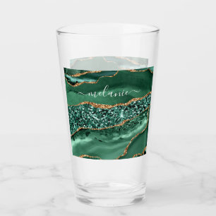 Copo De Pint Nome Personalizado do Marble de Geodo Glitter Verd