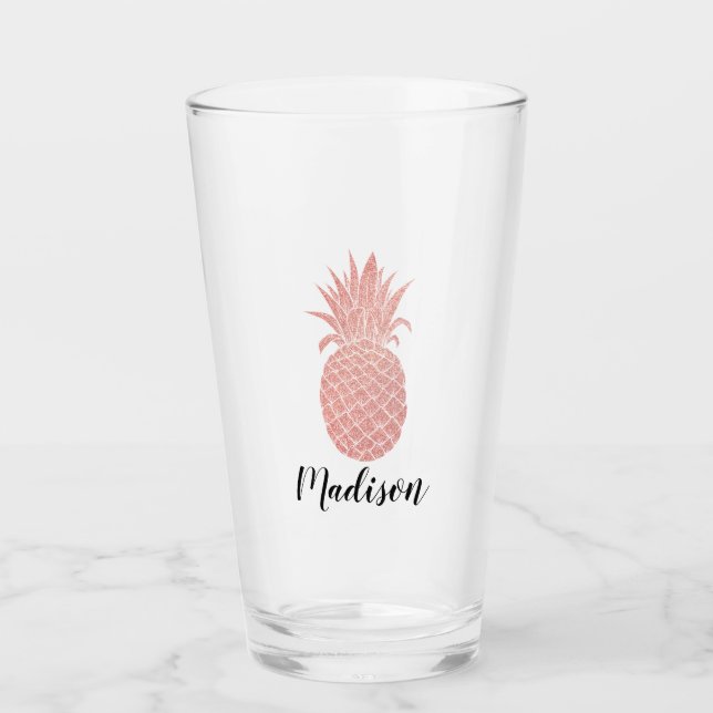 Copo De Pint Nome Personalizado do Pineapple Dourado do Rosa  (Frente)
