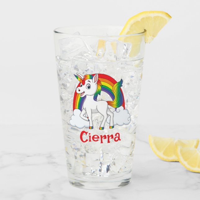 Copo De Pint Nome Personalizado do Unicórnio Branco e do Rainbo (Gelo traseiro)