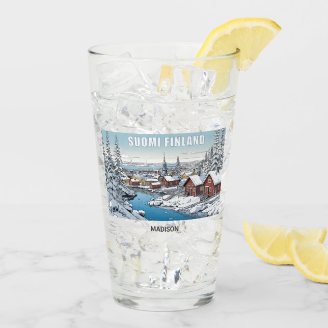 Copo De Pint Nome personalizado Finlândia Ilustração de inverno (Gelo traseiro)