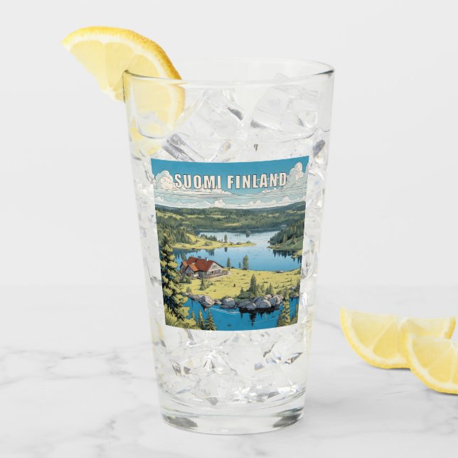 Copo De Pint Nome Personalizado Finlandia Ilustração Natureza (Gelo frontal)