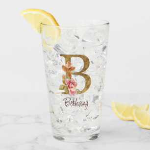 Copo De Pint Nome Personalizado Folha de Ouro Blush Rosas Cor-d