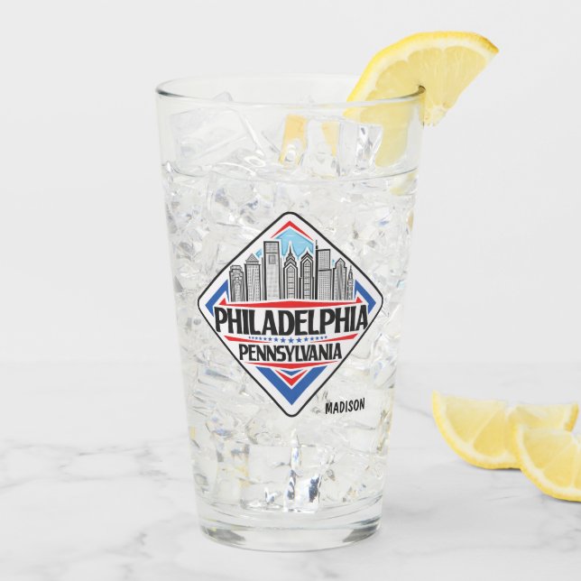 Copo De Pint Nome Personalizado Philadelphia Pensilvânia (Gelo traseiro)
