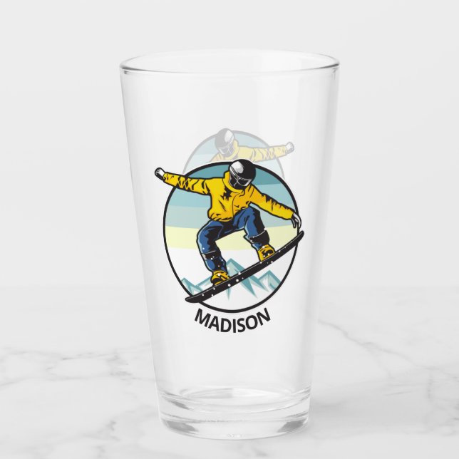 Copo De Pint Nome personalizado SNOWBOARDER Pint Glass (Frente)