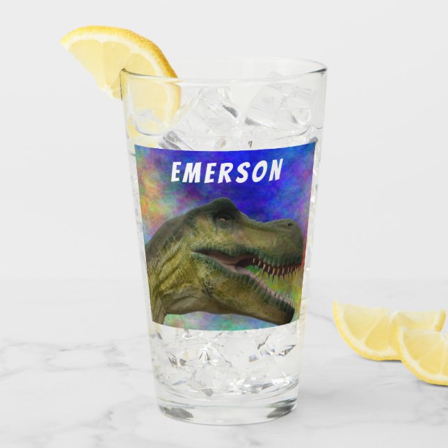 Copo De Pint Nome Personalizado T-Rex Dinossaur Tyrannosaurus H (Gelo frontal)