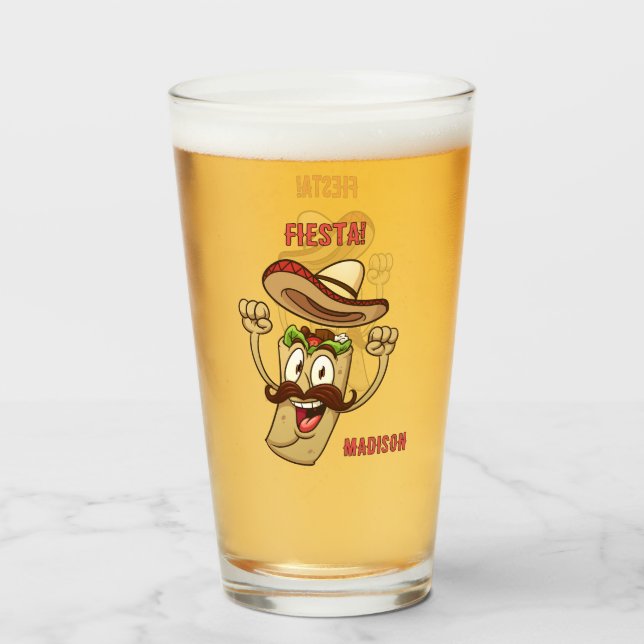 Copo De Pint Nome Personalizado & Texto Fiesta Mexicana (Traseira (Preenchido))