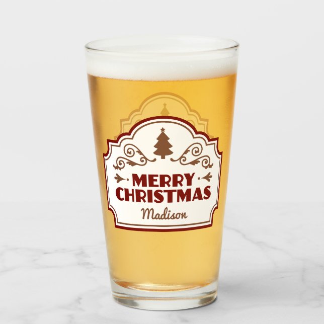 Copo De Pint Nome personalizado Vidro de pinta de Natal (Traseira (Preenchido))