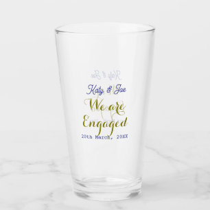 Copo De Pint Nós estamos noivos nome data dourado roxo elegante