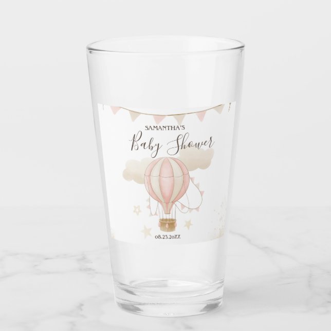 Copo De Pint Nuvens de Balões de Ar Quente Rosa (Frente)
