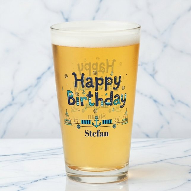 Copo De Pint O "Capitão da Festa" Caneca Personalizada (Toast to your nautical birthday.)