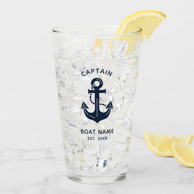 Copo De Pint O Nome do Seu Barco Âncora Azul (Gelo traseiro)
