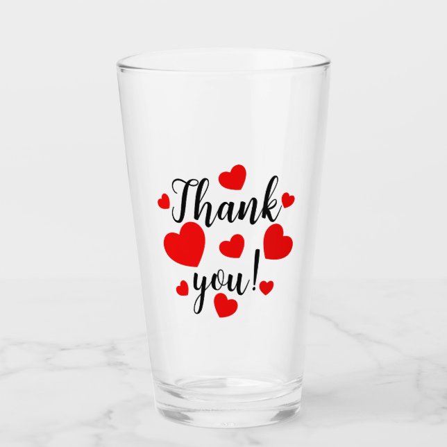 Copo De Pint Obrigado Red Hearts Glass Cup (Frente)