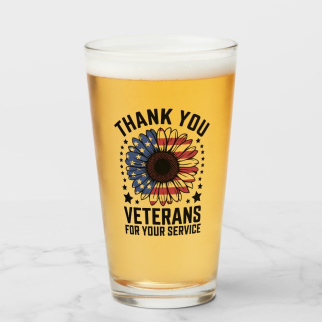 Copo De Pint Obrigado Veteranos Militares de Girassol Dia dos V (Frente (Preenchido))