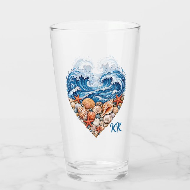 Copo De Pint Ocean Heart Waves and Shells – Coastal Personalize (Verso)