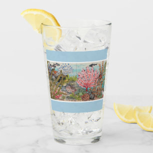 Copo De Pint Ocean Sea Life Blue Watercolor Peixes Vintage