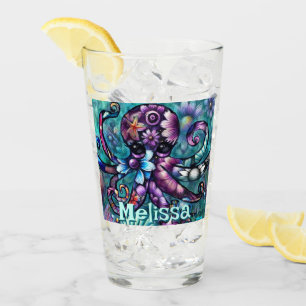 Copo De Pint Octopus Floral Teal Coastal Personalizado