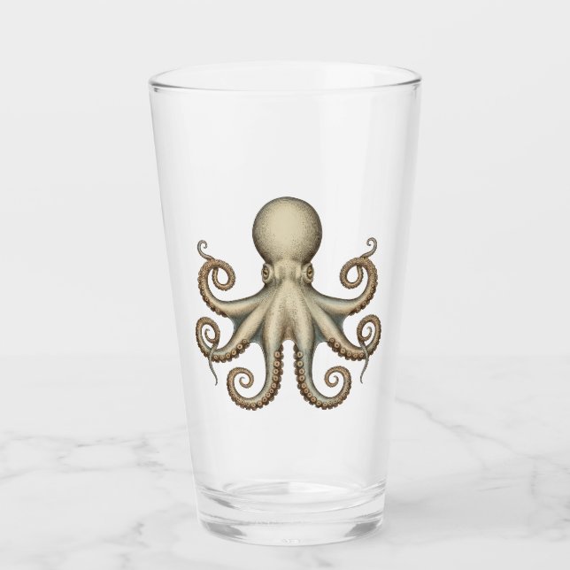 Copo De Pint Octopus scientific diagram unique artwork retro  (Frente)