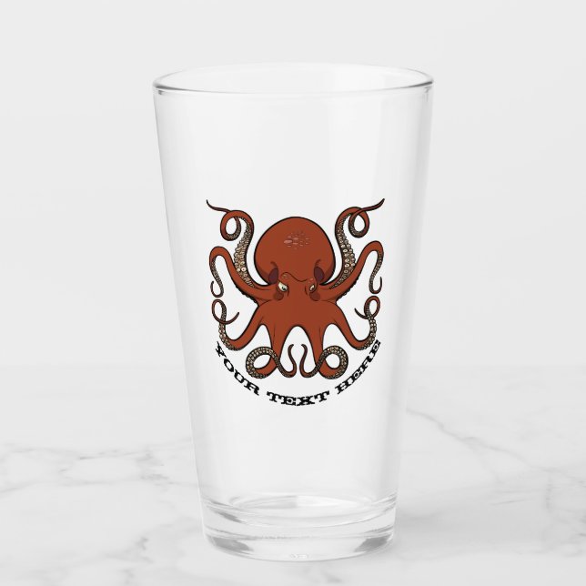 Copo De Pint Octopus Vermelho Feroz Com Cartoon De Tempos Curva (Frente)