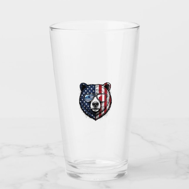Copo De Pint Óculos de Sol do Urso Patriota Camisa Vector Vinta (Frente)
