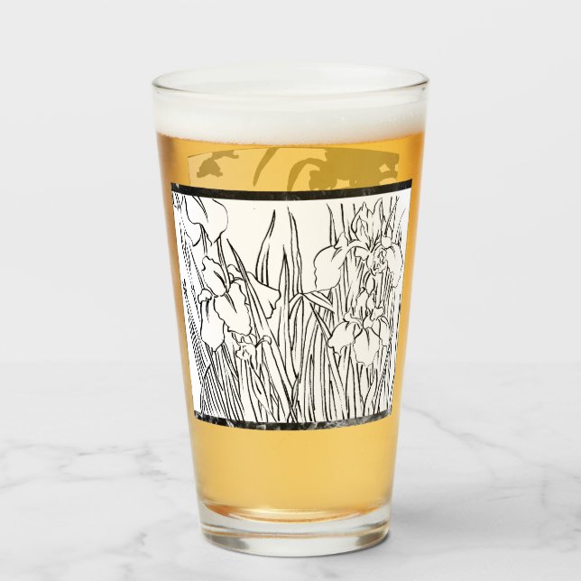 Copo De Pint Óculos desenhados com flores (Traseira (Preenchido))