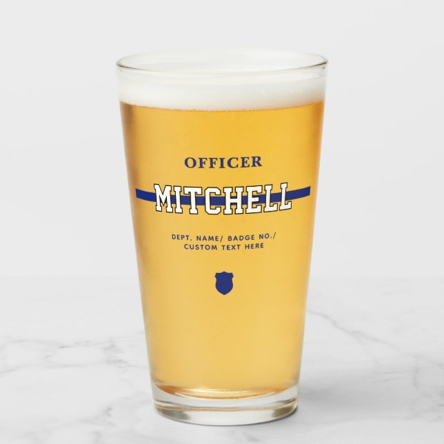 Copo De Pint Oficial de Polícia Personalizado Linha Azul Fino (Frente (Preenchido))