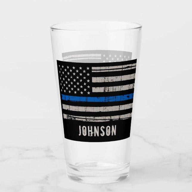 Copo De Pint Oficial de Polícia Personalizado Linha Azul Fino (Frente)