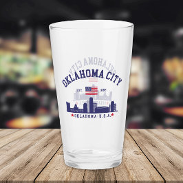 Copo De Pint Oklahoma City Skyline Beer Glass with U.S. Flag
