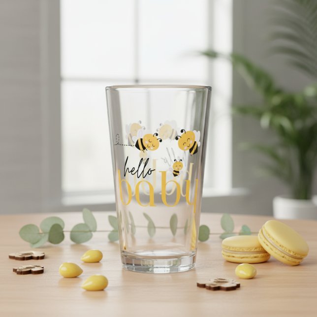 Copo De Pint Olá, Chá de Bebê (Hello Baby Bee Shower Drinking Glass)