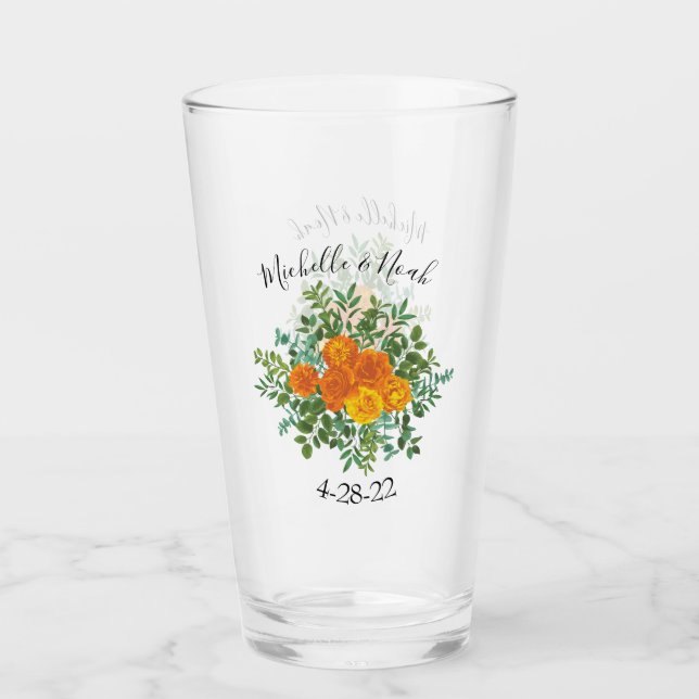 Copo De Pint Orange Rosa Wedding Floral Modern (Frente)