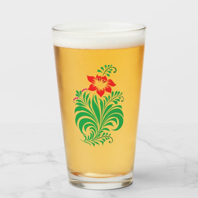 Copo De Pint Ornamental Floral Flower Design – Elegant (Frente (Preenchido))