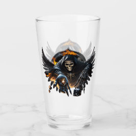 Copo De Pint Ossos e magia, esqueleto com dados místicos.