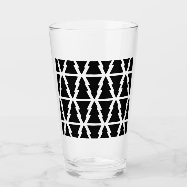 Copo De Pint Padrão de árvore de Natal preto e branco minimalis (Frente)