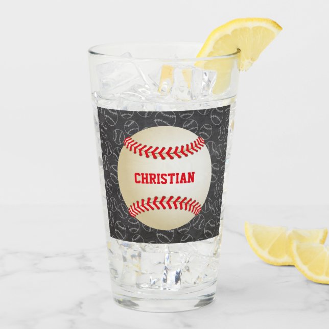 Copo De Pint Padrão de Baseball Chalkboard com Nome e Baseball (Gelo traseiro)