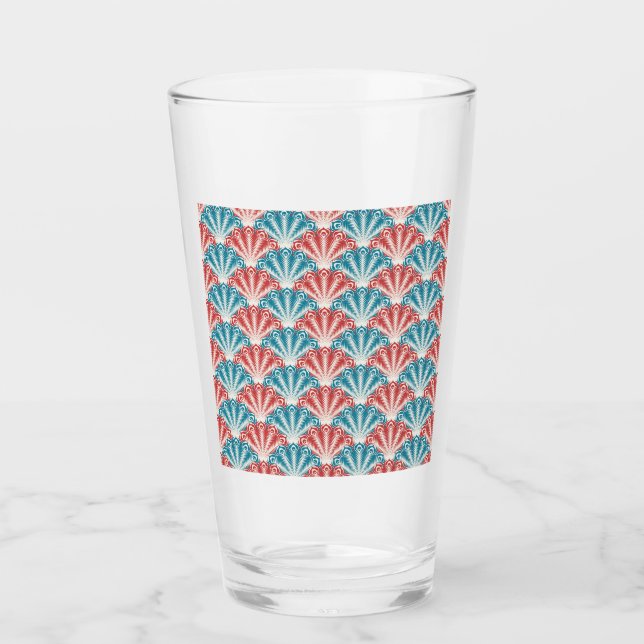 Copo De Pint Padrão de Cauda Pavão Vermelho e Azul (Frente)