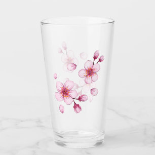 Copo De Pint Padrão de Flor de Cerejeira Cor de Água Rosa