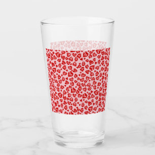 Copo De Pint Padrão de Leopardo Corações em Vermelho sobre Rubo