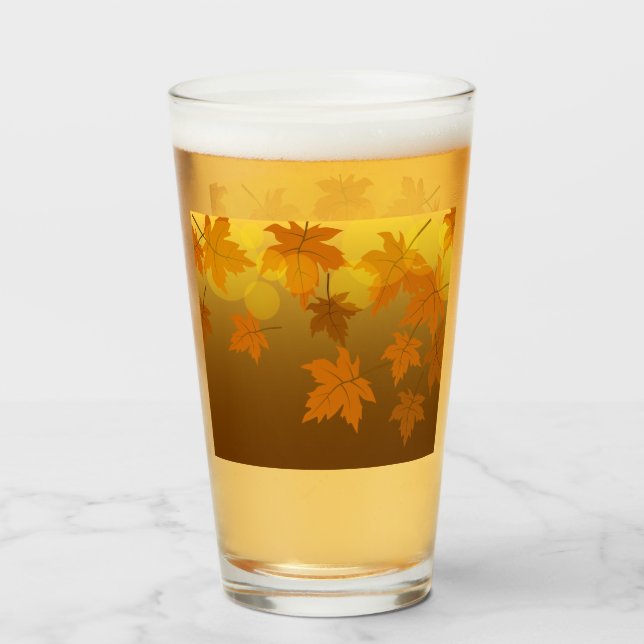 Copo De Pint Padrão de outono com folhas de bordo caindo e boke (Frente (Preenchido))