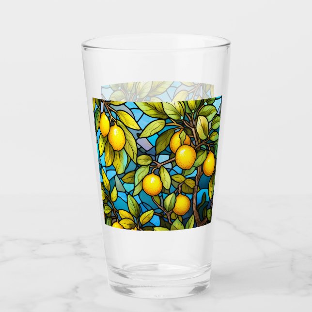 Copo De Pint Padrão De Vidro De Mancha, Árvore De Limão (Frente)