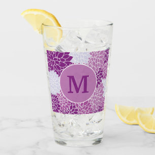 Copo De Pint Padrão Floral Roxo Vintage com Inicial Monogramada