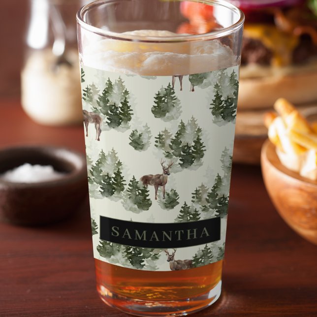 Copo De Pint Padrão Invisível da Floresta de Inverno da Aquarel (Criador carregado)