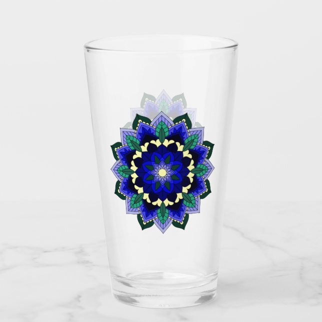 Copo De Pint Padrão Mandala 02 em azul escuro (Frente)