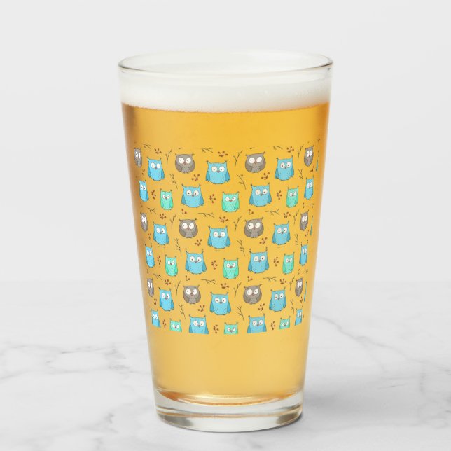 Copo De Pint Padrão Owls & Branches (Frente (Preenchido))