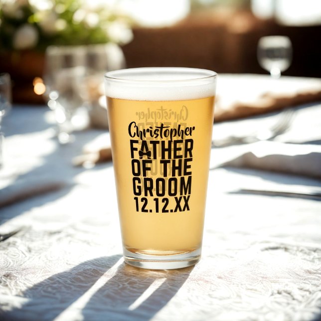 Copo De Pint Padre do nome do noivo Vidro de Casamento (Father of the Groom Glass with space for their name and your wedding date)