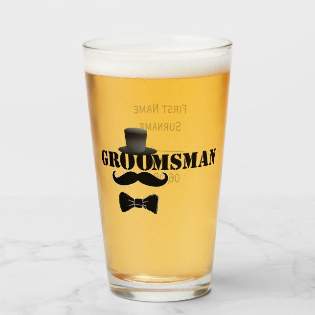 Copo De Pint Padrinho de casamento clássico, bigode, personaliz (Frente (Preenchido))