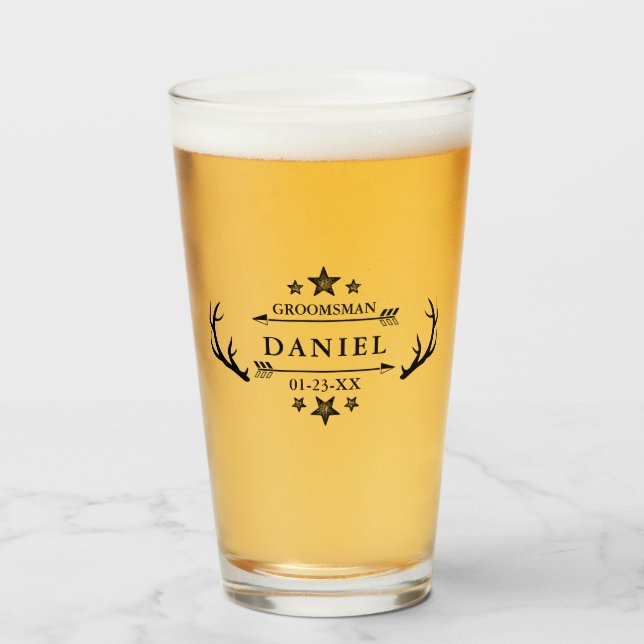 Copo De Pint Padrinho de casamento Dift Wedding Favorito Antler (Frente (Preenchido))