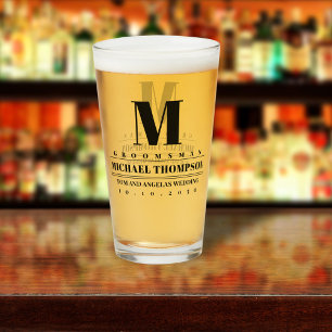 Copo De Pint Padrinho de Casamento Monograma Moderno Simples