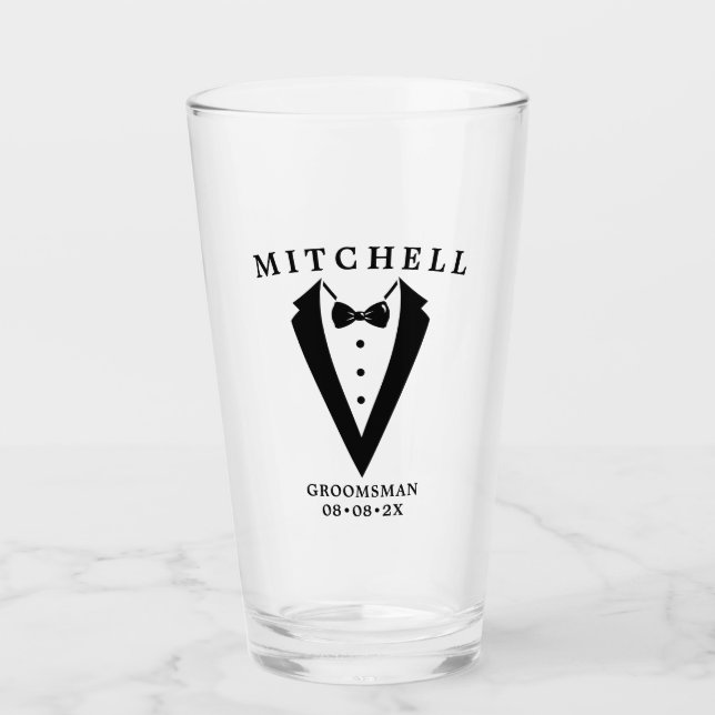 Copo De Pint Padrinho de casamento Personalizado Tuxedo Casado (Frente)